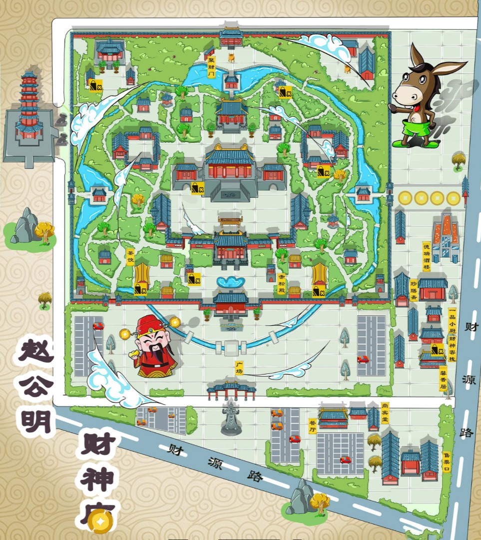 晋宁寺庙类手绘地图
